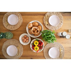 Decorasian Woven Rattan Bread Basket, Round Bread Basket, Set of 3 with Linen Cloth, Round Bread Baskets, Small and Large