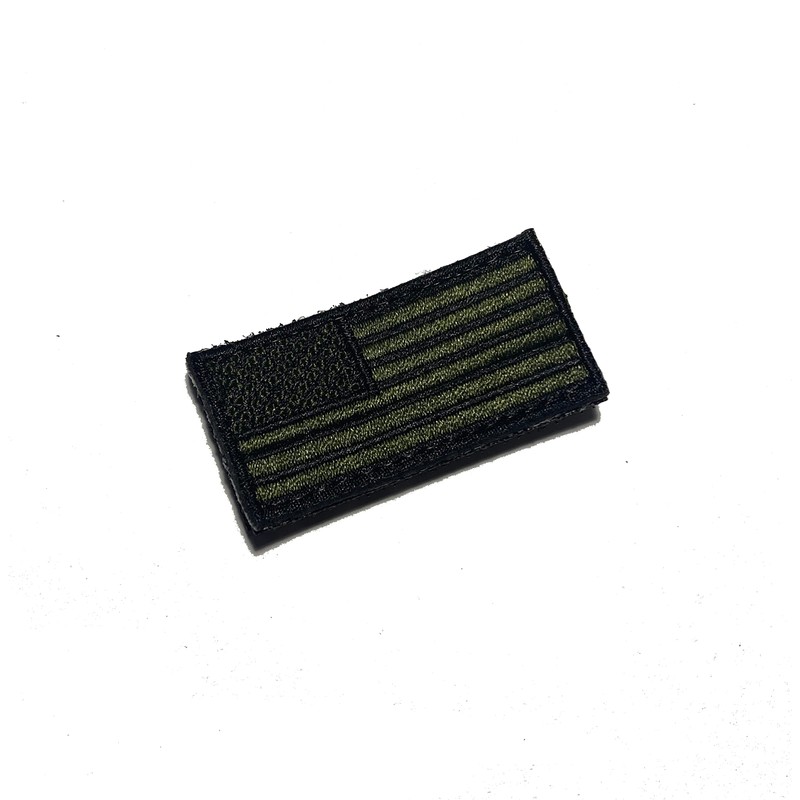 Mini American Flag Patch 2x1" OD Green (Hook/Loop Back) Embroidered