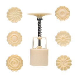 Dadam Dadam Cookie Press Mid-Autumn Festival Hand-Pressure Moon Cake Mould with 6 Pcs Mode Pattern for 1 Sets - 50g Cookie Stamp Mooncake Mold Set - Cookie Stamps DIY Decoration Press Cake Cutter