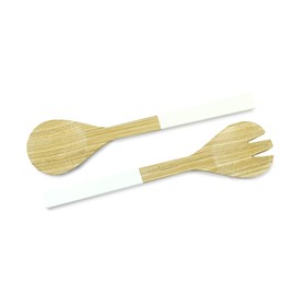 Purelite Bamboo Salad Server Set - 12” Long - One Pair - Spoon and Fork for Serving Salads or Fruits