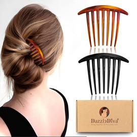 DazzleDiva Fancy Hair Combs French Clips For Hair Side Comb Clip Hair Comb French Pin Elegant Hair Accessories Hair Clips Slide Hair Clips Plastic Hair Comb slide Clip Bun Clips for Women 3 Pcs