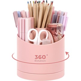 SKYDUE Desk Organiser, 360 Degree Pen Holder Rotatable, Pen Organiser with 5 Compartments, Pen Holder Desk for Office, School, Home (Light Green)