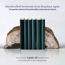 Natural Bookends, Agate Bookends, Handcrafted Brazilian Stone Bookends for Unique and Crystal Energetic Decoration, Perfect for Gifts, One Pair of 4-6 lbs