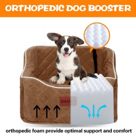 Dog Car Seat for Small Dogs, Memory Foam Dog Booster Seat for Medium Dogs Under 35lbs, Detachable and Washable Elevated Pet Car Seat with Storage Pockets (Khaki, One Size)