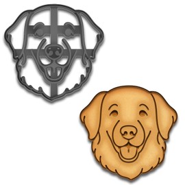 Happy Golden Retriever Face Cookie Cutter - 4x3.88", Realistic Pet Cookie Stamp (Random Color)