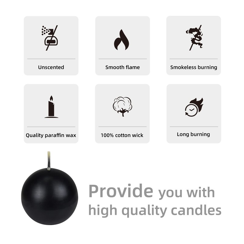 Zest Candle 6-Piece Ball Candles, 3-Inch, Black