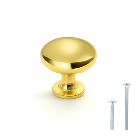 DECORITEN 15 Pack Cabinet Knobs, Gold Kitchen Handles for Cabinets and Dresser Drawers, Round Solid Pulls Single Hole, Zinc Alloy Cupboard Handles