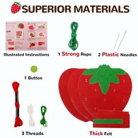 Flying Childhood Felt Kids Sewing Kit Ages 8-12 Arts Crafts for Girls Learn to Sew Strawberry Pineapple Avocado Bag Purse Pouch Felt Craft Kits