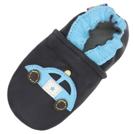 Carozoo Soft Baby Kids Leather Shoes with Soft Suede Soles. Crawling Shoes.Baby Shoes.Boys.Girls.0-6 Months to 7-8 Years, black police car