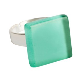 ALEXASCHA® Statement Ring with Square Stone • Hypoallergenic Stainless Steel Ring Adjustable • Ring Size: 53-63 (Min. Diameter 17 mm) • Glass Stone 15 mm x 15 mm x 3 mm (Mint Green)