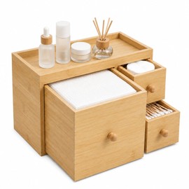 Bamboo Face Towel Holder with 3 Drawers