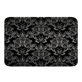 Feelyou Adults White Black Vintage Damask Floral Bathroom Rugs Oriental Antique Bath Rugs for Shower Tub 20"x32" Gothic Bohemia Boho Flower Bath Mats for Bathroom Gothic Skull Bathroom Accossories
