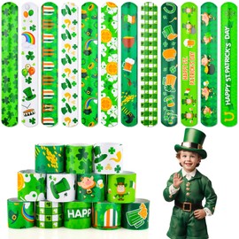 St Patricks Day Slap Bracelets Bulk Saint Patrick's Day bracelets for Kids Shamrock Snap Bracelets St Pattys Day Party Favor Supplies Holiday Gifts Classroom Prizes Goodie Bag Stuffers (48)
