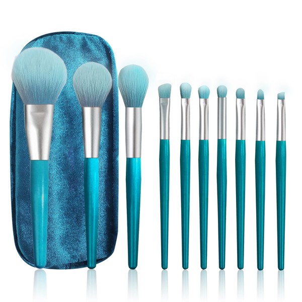 Makeup Brushes 10Pcs,Makeup Kit, Make up Brushes Set for Highlighter Foundation Face Korean Concealer Makeup Blue