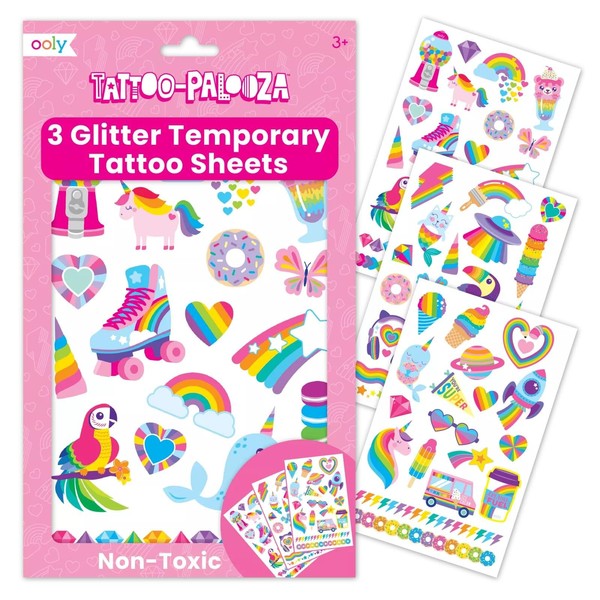 OOLY Tattoo-Palooza Over 50 Safe Non-Toxic Temporary Tattoos for Kids, Fake Tattoos as Party Favors for kids 4-8, Goodie Bag Stuffers for Birthday Party Supplies [Over the Rainbow]