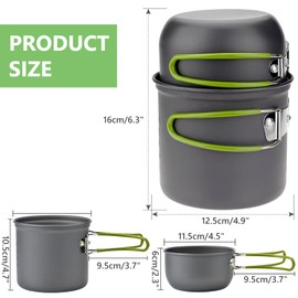 Camping Kochgeschirr Set, Camping Geschirr Set mit Faltbare Besteck, Camping Topf aus Aluminium, Outdoor Kochgeschirr 1-2 Personen, Tragbar Campinggeschirr, Mini Picknick Topf, für Wandern, Angeln