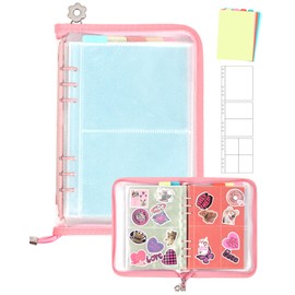 CSKY A5 Sticker Organizer Binder with Zipper - 160 Pockets & 5 Dividers with Tabs, Sticker Storage Book for Collecting & Display, Multi-Use Storage Album for Cards, Photos, Nail Art Decals (Pink)