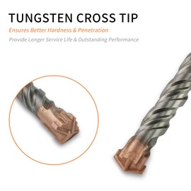 Meccion SDS Plus Rotary Hammer Drill Bits 5/8" x 6.3" Professional Tungsten Cross Tip Rotary Impact Drill bit for Masonry, Brick, Concrete, Walls, Brick, Marble, Stone