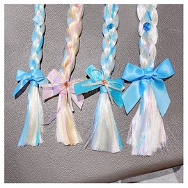 FASHION YO Kids Girls Toddlers Blue Elsa princess Ponytail Hair Extension Party Hair clips Snowflake Crown Headband Hairband Costume Dress up Braided Wigs (Elsa crown headband)