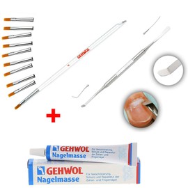 GEHWOL Nail Compound Gel Brush Set Size 4 with 9 Replacement Heads Kosmetex Double Gel Spatula 14 cm for Gel Modelling Set 2