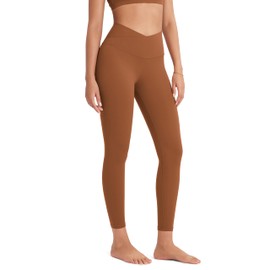 ODODOS Women's Crossover Leggings with Back Pocket, 25" Buttery Soft V High Wasit 7/8 Length Lounge Yoga Pants, Caramel, Medium