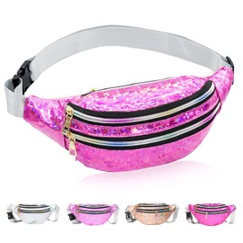 Bum Bag Women's Metallic Waterproof Bum Bag Fashion with Reflective Adjustable Waist Bag Girls for Women and Men Party Festival Sports Outdoor Travel, pink, Retro style of the 80s