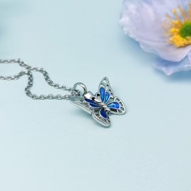 QeenseKc Colorful Butterfly Urn Necklaces for Ashes Now She Flies with Butterfly Cremation Memorial Keepsake Pendant Jewelry