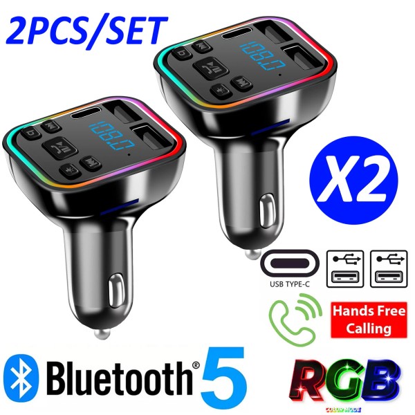 XUKEY 2PCS Car Handsfree FM Transmitter Wireless Adapter Bluetooth Receiver