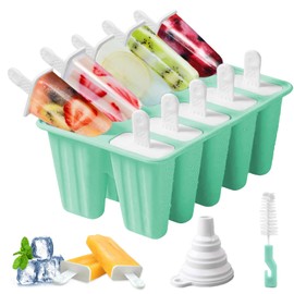 VIDA4U Moldes para Paletas de Hielo, Moldes de Silicona para Paletas de 10 Cavidades, Molde para Helados, Molde para Paletas Reutilizables con Palitos, Fácil liberación