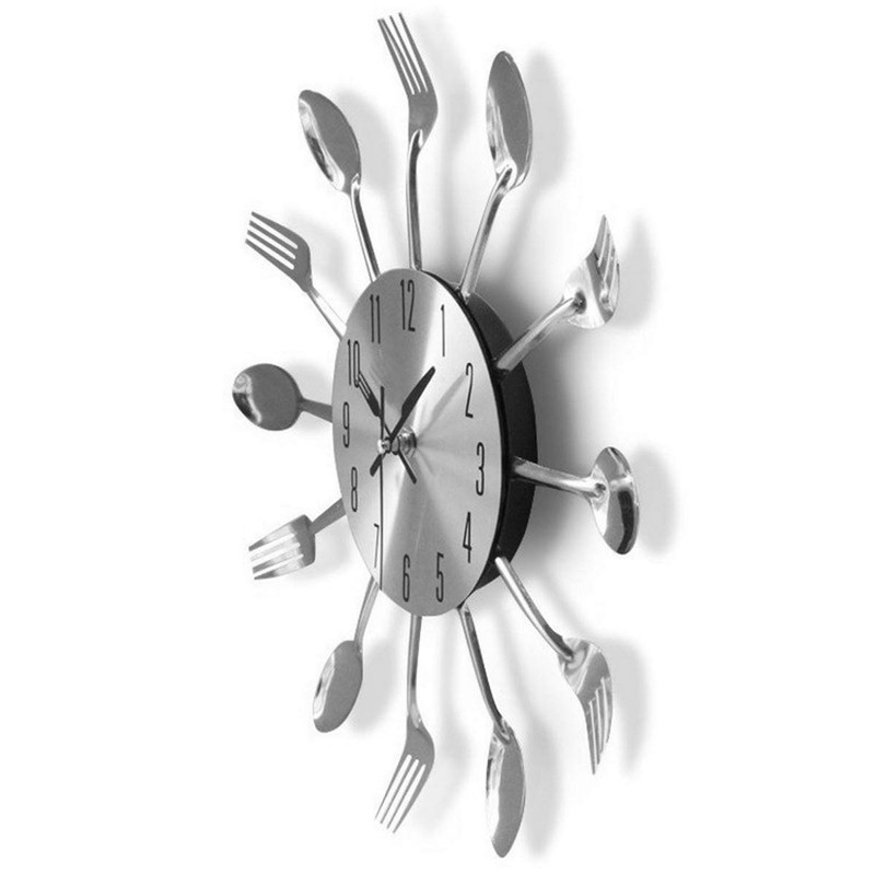 Linian 3D Removable Wall Clock Cutlery Kitchen Spoon Fork Wall