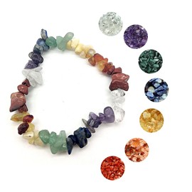 DOJA Barcelona Chakra Bracelet, Pack 1-2, Natural Stone 7 Chakra Chip Bracelet, Gemstones, Healing Stones, Mineral Stones, Gemstone Bracelet, 7 Chakra Bracelet, Women's Bracelet, Gemstone