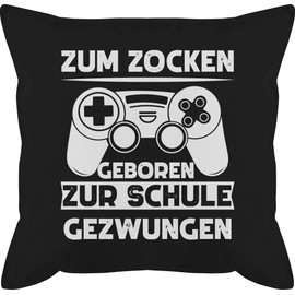 Cushion 50 x 50 cm – Statement with Sayings – Zum zocken geboren Schule gezwungen – 50 x 50 cm – Black – Gamer Cushion Cover Sayings Zock Motif Cushion Gamer Cushion and Filling Sayings