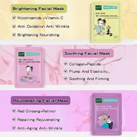 GUOYAOLIFU Face Masks Skincare Set of 24 Sheet Face Masks Moisturizing Masks for Face Extract for All Skin Types-Natural Home Spa Treatment Masks Collagen Face Mask Girl Series 25ml