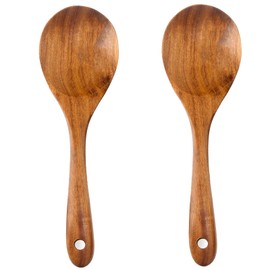 13-Inch Wooden Spoons for Salad Serving, Teak Wood Salad Spoon Set of 2, Teak Wooden Salad Serving Spoons Nonstick, BPA-Free & Resistant to High Heat