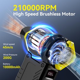 Compressed Air Duster, 210000RPM 8-Gear Adjustable Electric Air Duster with LED Display, 10,000mAh Rechargeable Air Blower for Keyboard, PC, Car and Home Cleaning, Jet Dry Blower Replace Canned Air