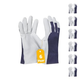 Gebol Eco Driver | Work Gloves with Palm Made of Leather with High Resistance | Leather Gloves for Men | Size L (Size 9) | Blue/White | 6 Pairs Multipack