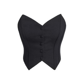 WDIRARA Women's Button Down Bustier Corset Top Strapless Asymmetrical Bandeau Crop Tube Tops Black Large