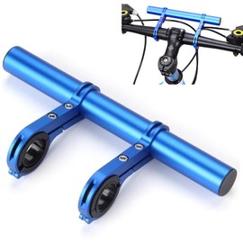 Bike Handlebar Extender, 11.8in Double Bicycle Handlebar Extension Rack Multifunctional Aluminum Alloy Bracket Extension for Bike Mounts, Extender Bars, Light Lamp, Phone Mount(Blue)