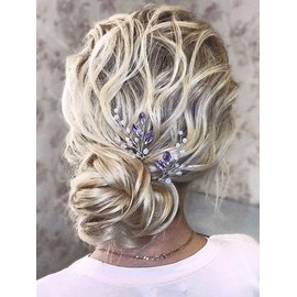 Bridal Wedding Hair Pins, Aegenacess Set of 2 Purple Wedding Pearl Hair Pin, Bride Hair Accessories Hair Pins Clip for Woman