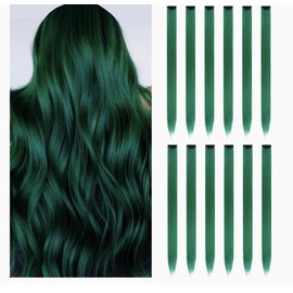 PLUS 12pcs colored green hair for extension Cosplay Christmas Party Makeup