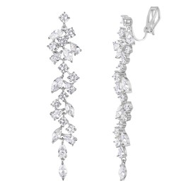 EVER FAITH Jewellery Round Marquise Cubic Zirconia Clip On Earrings Teardrop Crystal Chandelier Bridal Dangle Clip On Earrings for Women Wedding Prom, Cubic Zirconia