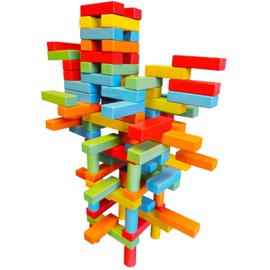 Magnetic Building Blocks Set - 45 Pieces, 25 Colorful Wooden Bricks with 2 Magnets, 15 with 3 Magnets, 5 Risers