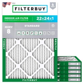 Filterbuy 22x24x1 Air Filter MERV 8 Essential Dust & Allergy Defense (6-Pack), Electrostatic Pleated HVAC AC Furnace Filters Replacement (Actual Size: 21.50 x 23.50 x 0.75)