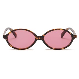 Long Keeper Retro Ovale Sonnenbrille 90er Style Vintage Sonnenbrille Schmal Oval Kleine Sonnenbrillen für Damen Herren Mode Oval Rund Brille mit UV400 Schutz (Schildpatt Rahmen – Rosenrot Gläser)