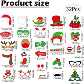 Pack of 32 Christmas Party Photo Props, Christmas Photo Props, Christmas Photo Props, Christmas Photo Props, Glasses Christmas