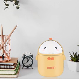 TOGHPUW Table Rubbish Bin with Lid, Office Cute, Cartoon Table Trash Bin, Small Storage Box for Work Tables, Offices, Children's Room (Yellow)