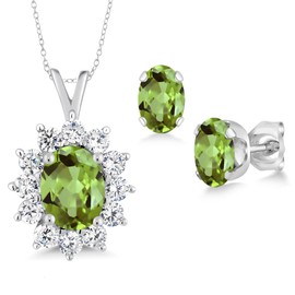 Gem Stone King 8X6MM and 6X4MM Oval Gemstone Birthstone Pendant and Earrings Jewelry Set For Women | 925 Sterling Silver | Fine Jewelry Gifts for Her Mom Women Wife | With 18 Inch Chain