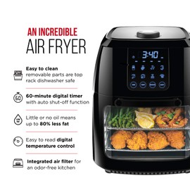 Chefman Compact 6.3-Qt 4-In-1 Digital Air Fryer+, Rotisserie, Dehydrator, Convection Oven, XL Family Size, 8 Touch Screen Presets, BPA-Free, Auto Shutoff, Accessories Included, Black