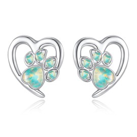S925 Sterling Silver Studs Earring for Women Teens Girls - Cute Cat Little Puppy Dog Paw Studs Earrings, St. Patrick's Green Opal Love Heart Earring Jewellery Gifts for Pet Lovers Birthday Christmas