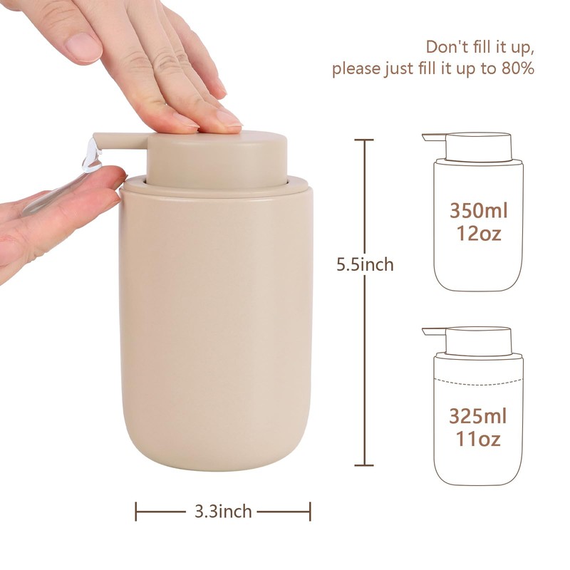 BosilunLife Khaki Soap Dispenser Set - 2 Pack 12oz Ceramic